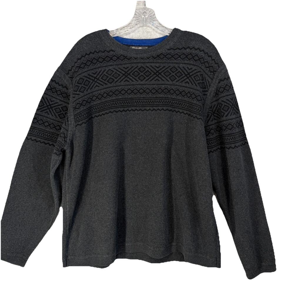 EDDIE BAUER Sweater Mens XL Fair Isle Nordic Jumper Pullover Cotton UK Gray